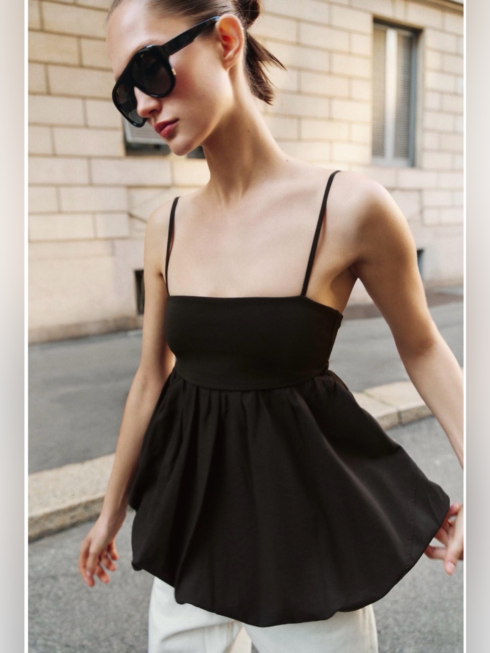 ZARA BALLOON COMBINATION TOP- BROWN